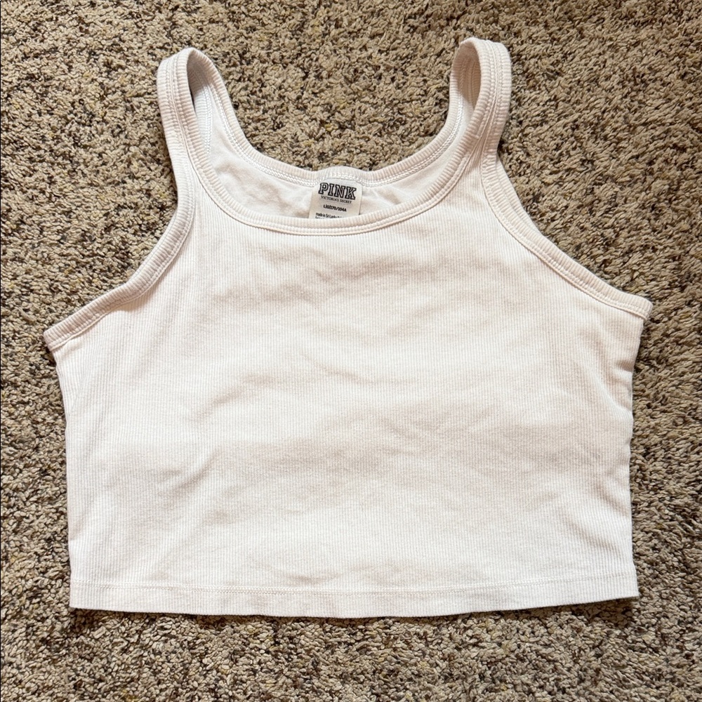 PINK Victoria's Secret Cream Ribbed Crop Top
